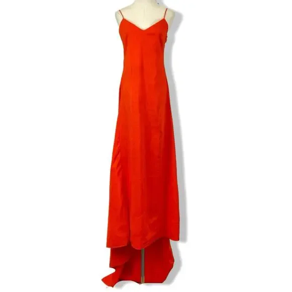 chinese dress ladies Linen V Neck Dress Persimmon / Small